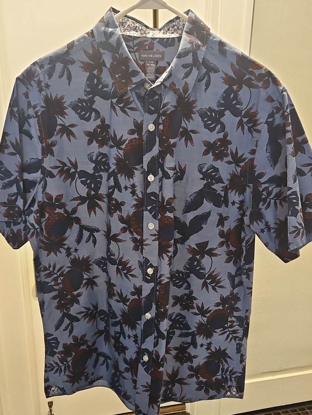Van Heusen Blue Short-Sleeve Floral Button-Down Shirt